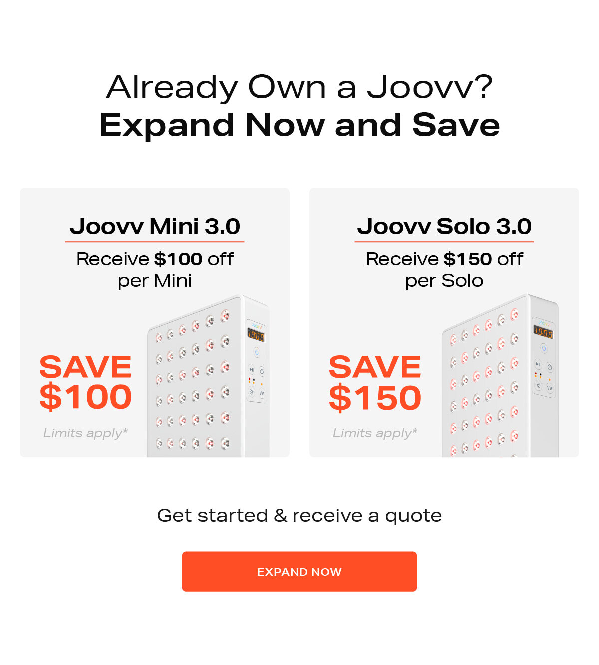 Already own a Joovv? Expand now and save - expand now